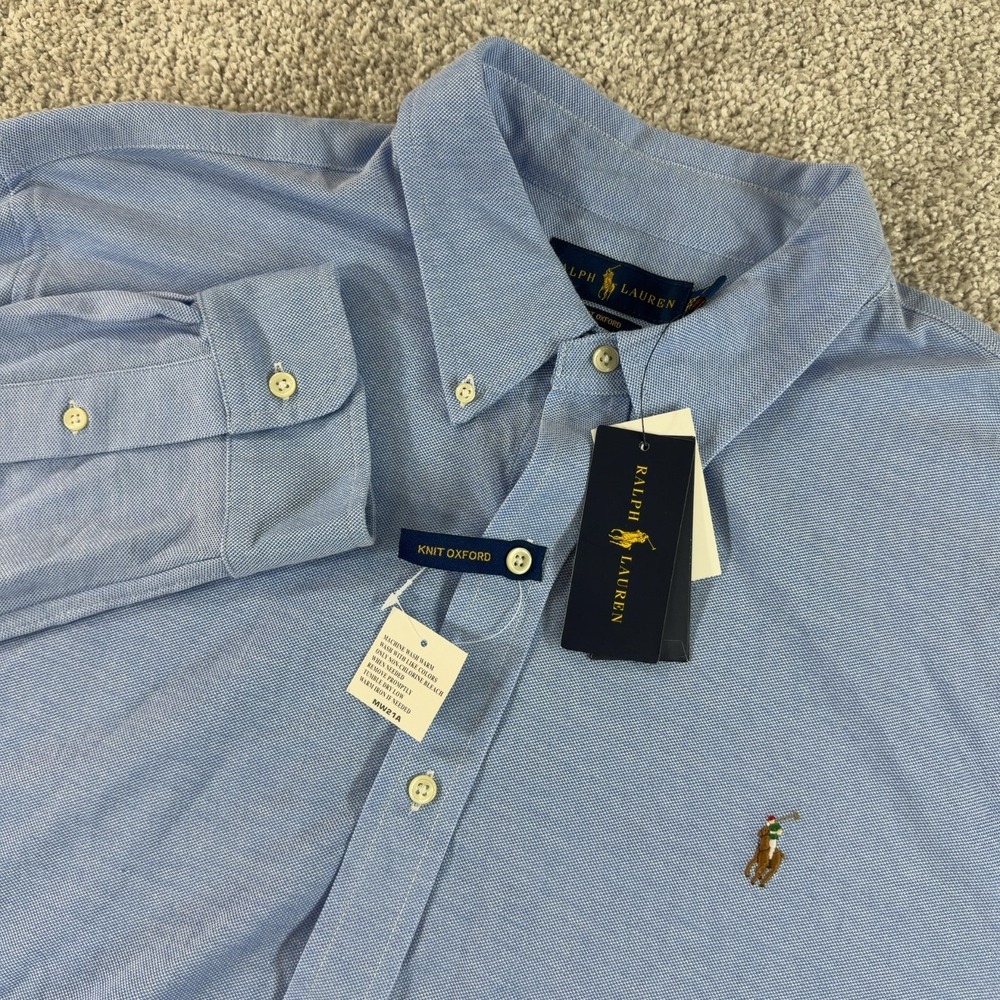 Ralph Lauren Knit Oxford Shirt Mens XXl Blue Flesh Pony Button Down NWT